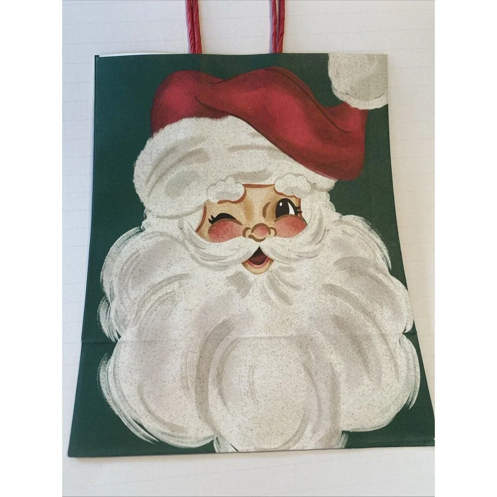 Winking Santa Christmas Gift Bag 1950's Inspired Style Paper w Handles Holiday